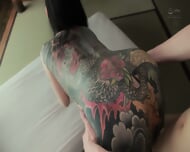 With This Beautiful Face And This Japanese Tattoo, She’s A Dangerously Attractive Woman When She Takes Her Clothes Off. Izuna Inami, A 43 year old Married Woman With A Dragon Tattooed On Her Back, Makes Her AV Debut